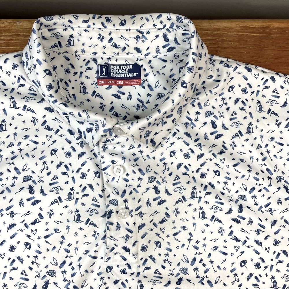 PGA Tour Mens Golf Polo Shirt 2XL Course Essentials Beach Allover Print Resort